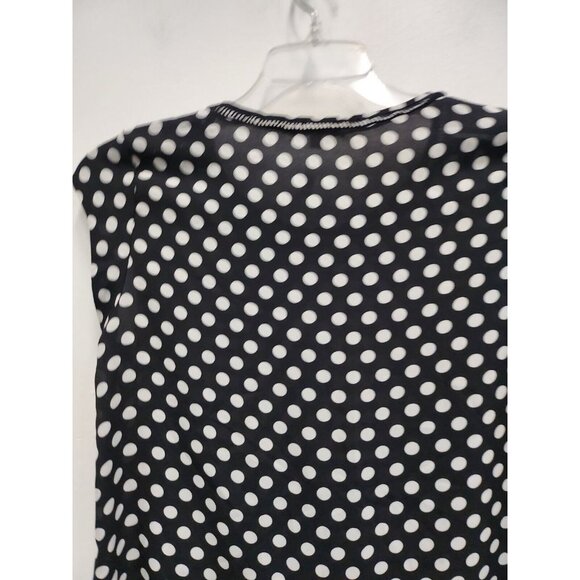 DR2 Womens Blouse Small Black White Polka Dot Crochet Trim Popover Casual Top - Picture 8 of 9
